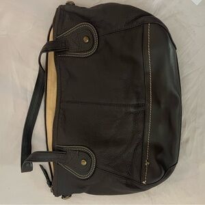 Black Leather Handbag with Stitching